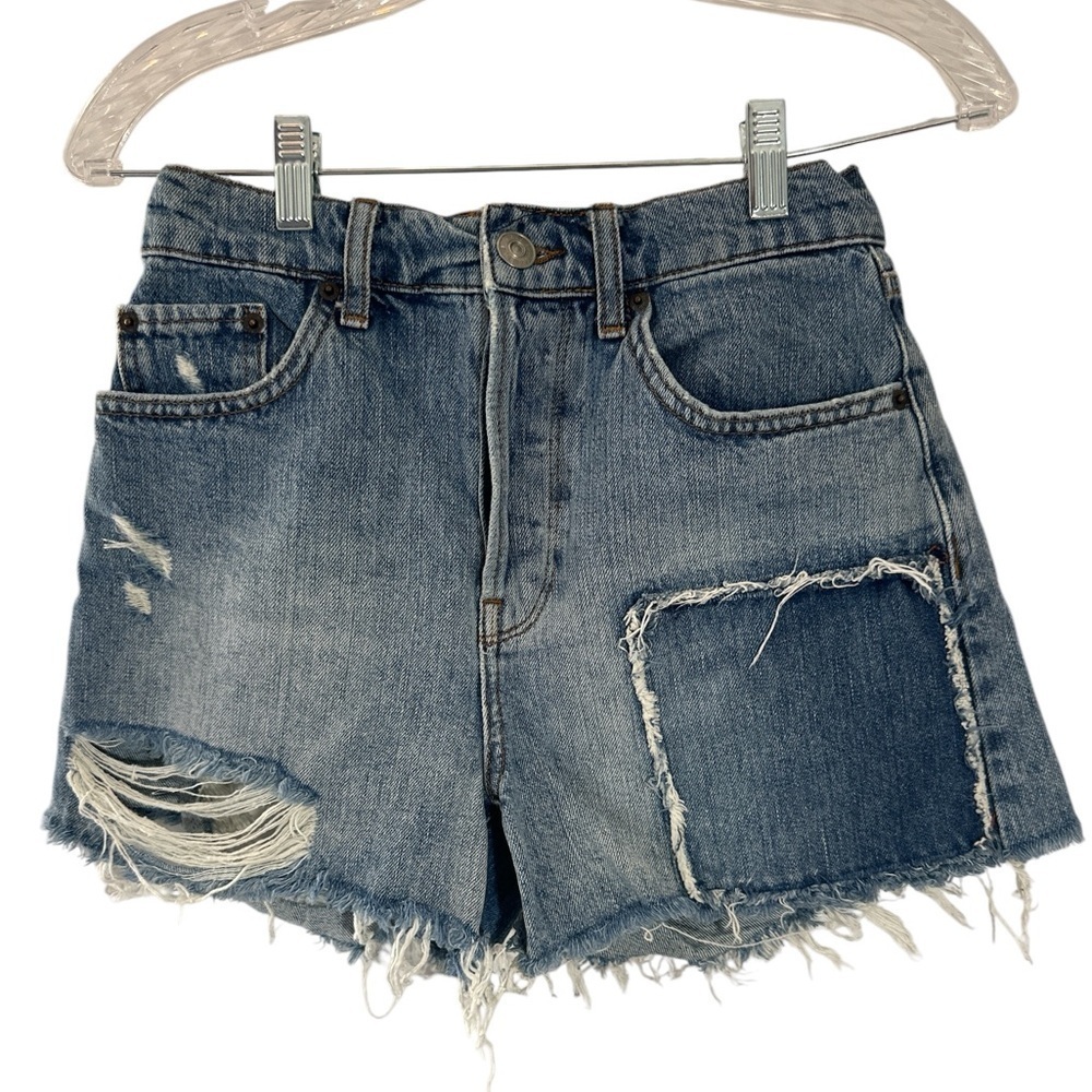 BDG Urban Outfitters Denim Shorts PAX High Waist Distressed Sz 27 Raw Edges